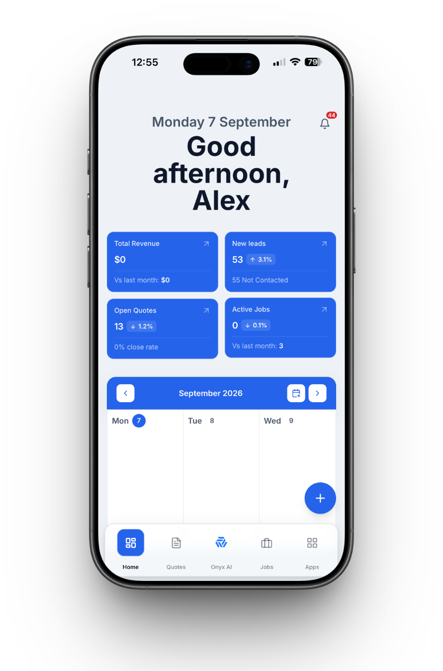 The Onyx dashboard on mobile